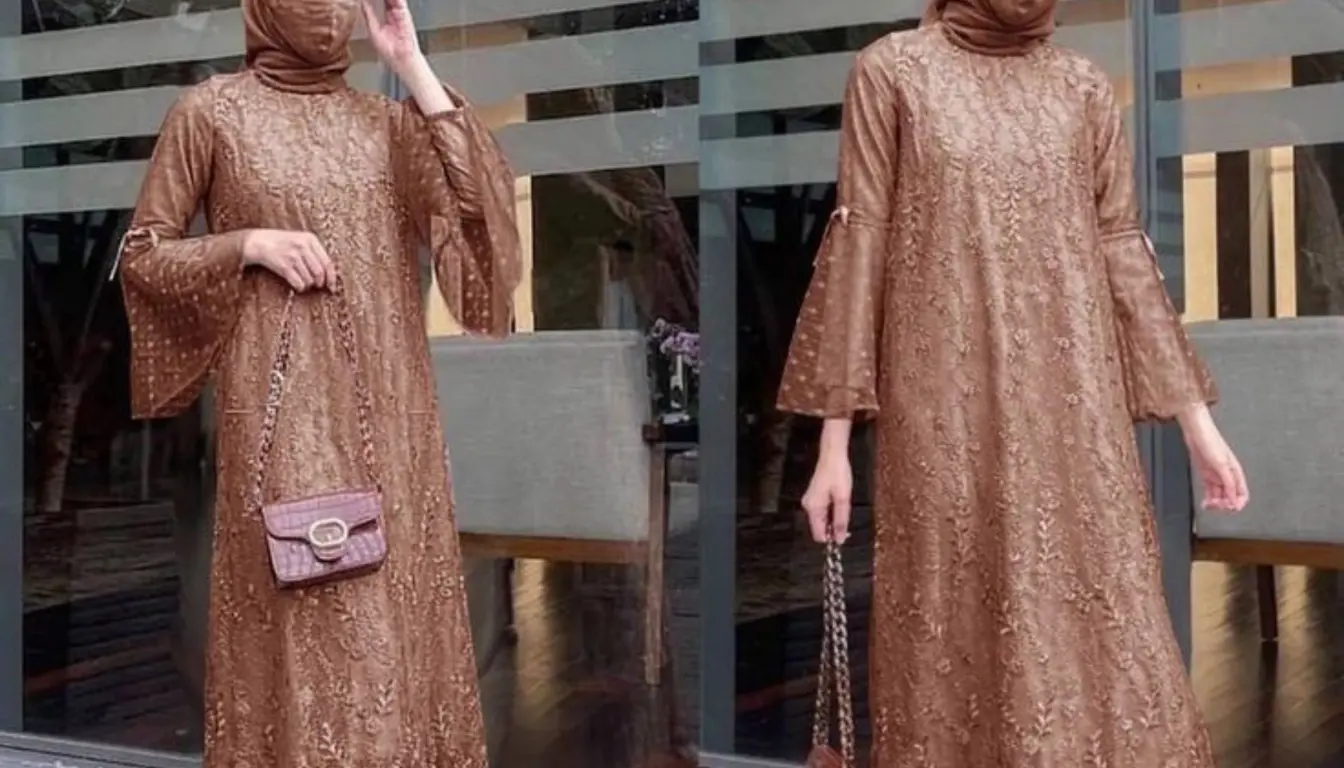 model baju gamis kombinasi brokat terbaru